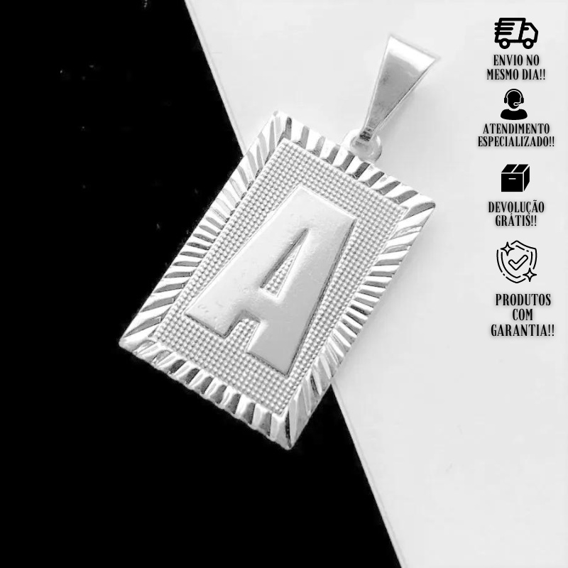 Pingente Letra Inicial Nome Placa de Prata 925 (Entre e escolha a sua Letra) Banhado