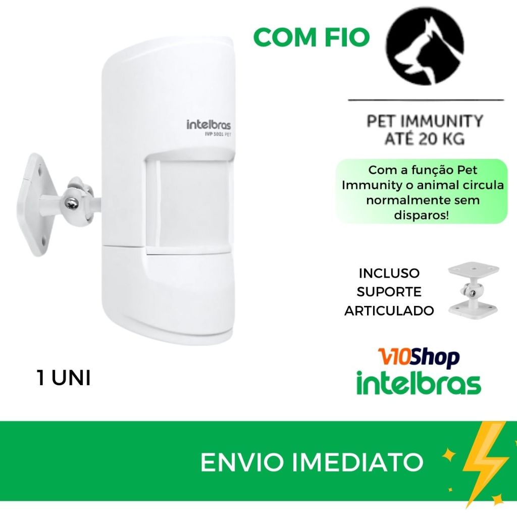 Sensor de Alarme Pet Ivp 5001 com fio e Suporte de Parede Intelbras – Pet ate 20kg