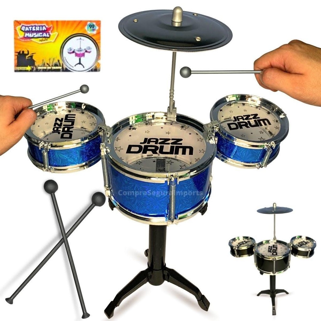 Bateria Acústica Infantil Mini Três Tambores Brinquedo