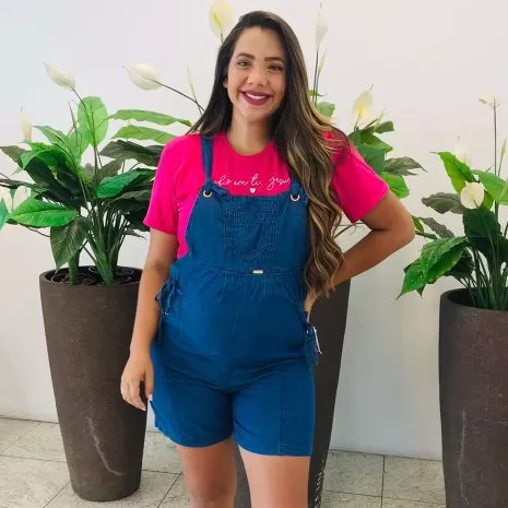 Jardineira Para Gestante Macaquinho Macacão Jeans
