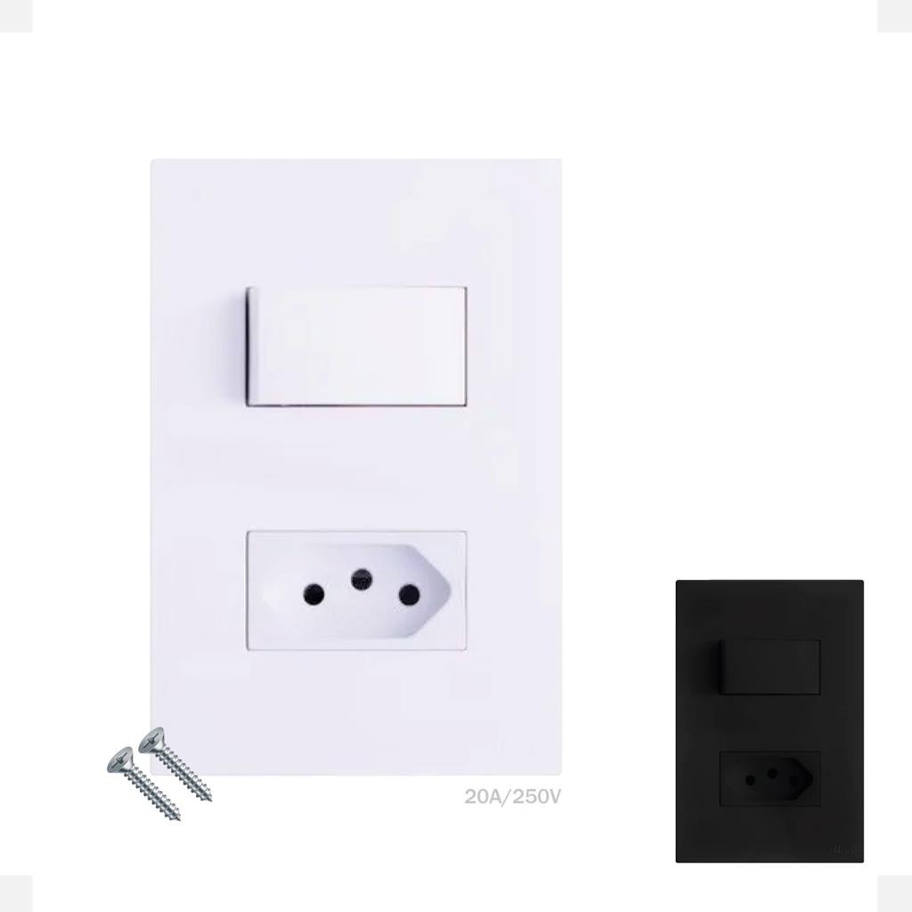 Interruptor + Tomada Simples 20a Fosco 4×2 Satin B.lux Recta