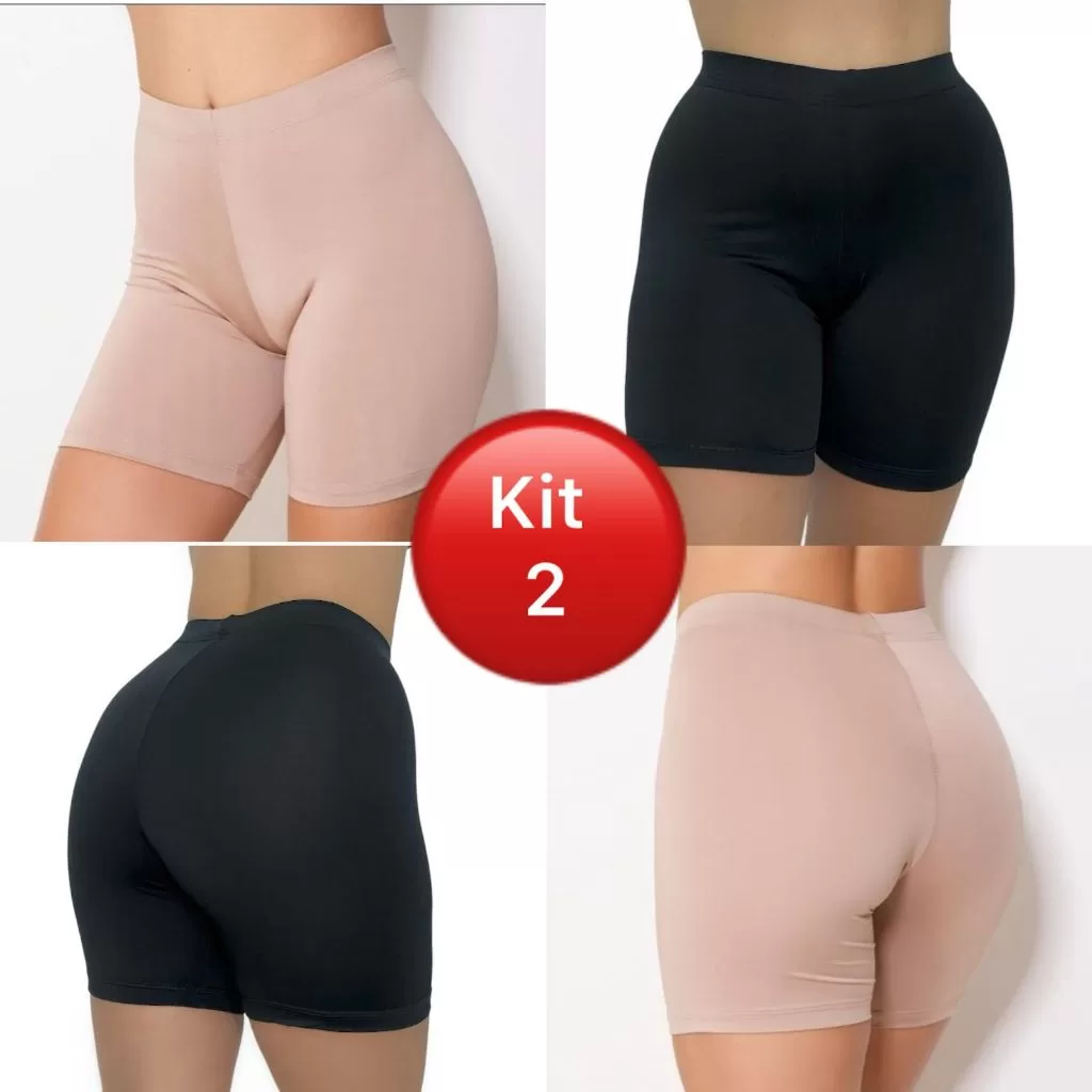Kit com 2 Short Anágua segunda pele liso, bermuda íntima de microlight