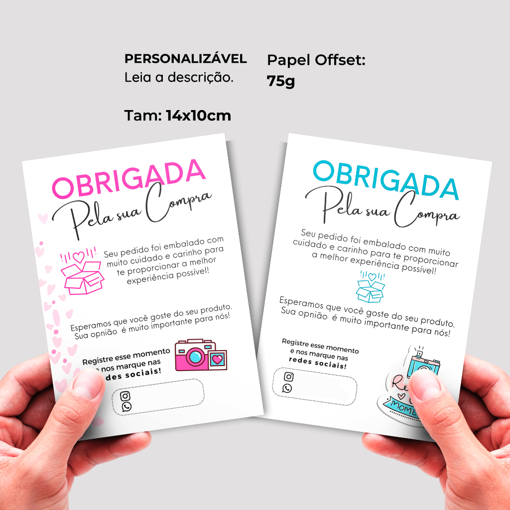 Carta de Agradecimento ao Cliente com dados Personalizada Cartão para lojas, ecommerce, empresa. 10x