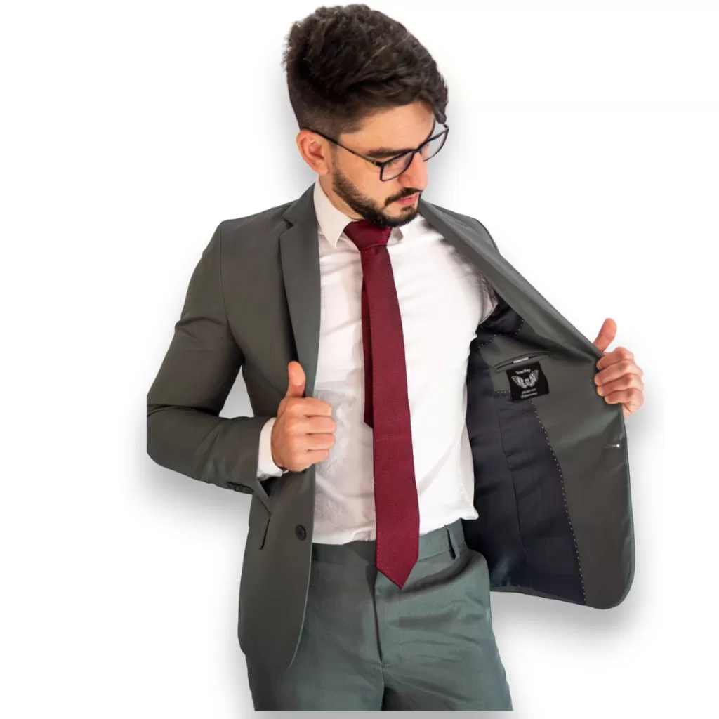 Terno Slim Masculino Oxford Cinza Escuro Blazer+ Calça Direto Da Fábrica