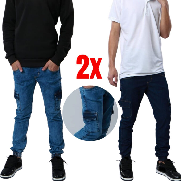 Kit 2 Calça jeans infantil menino cargo jogger ju