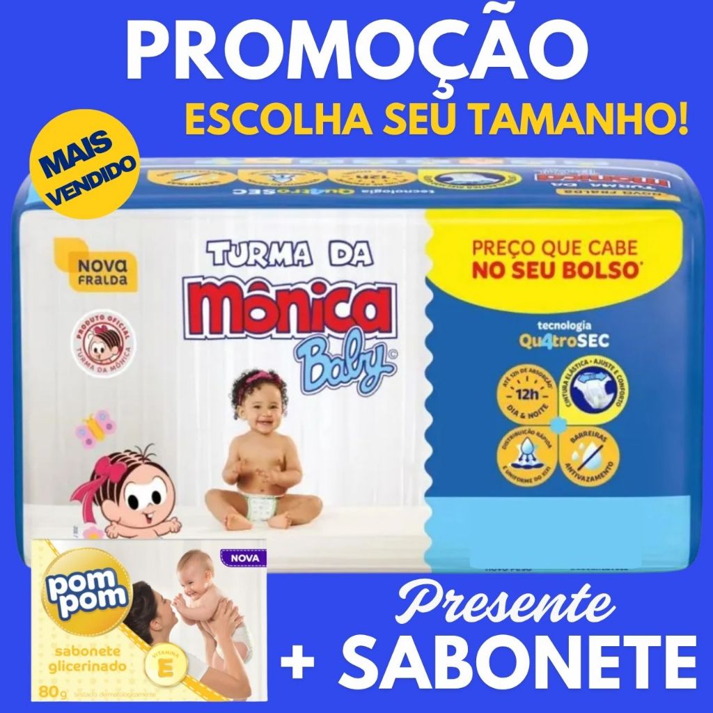 Fralda Descartável Turma da Mônica Jumbinho Extra Seco | P, M, G ou XG | Promoção