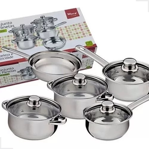 Conjunto Panelas Aço Inox 5 Peças Com Tampas De 