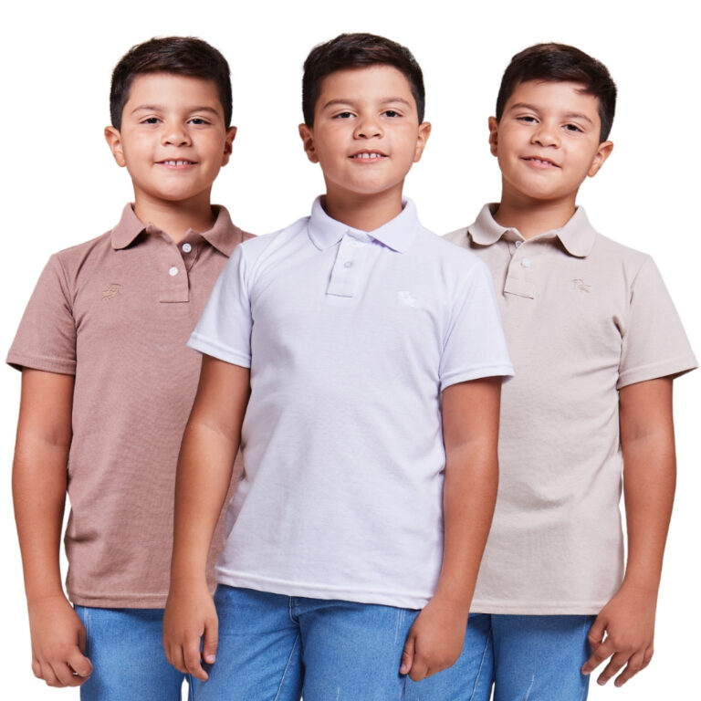 KIT 3 Camisa Básica Polo Infantil manga curta