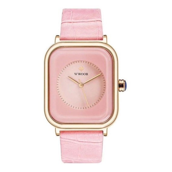 Relogio Feminino Retangular Pulseira Couro 43mm Ro
