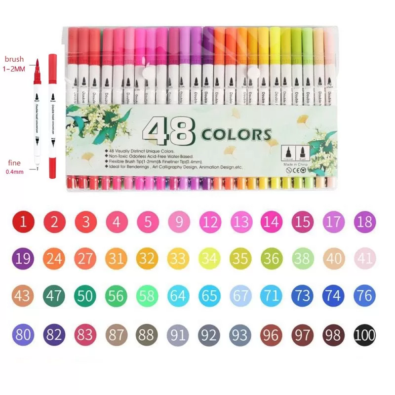 12/24/36/48 Cores Aquarela Conjunto De Canetas Marcadores De Arte Com Ponta Dupla/Tinta Base De Água