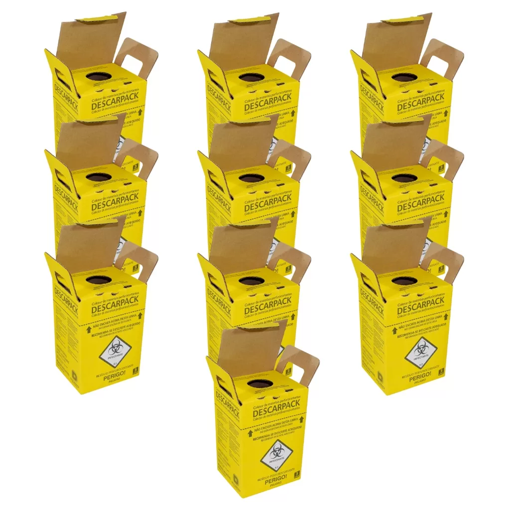 Kit 10 Un Caixa Coletora 3 Litros Descapack Descarte Material Perfurocortante