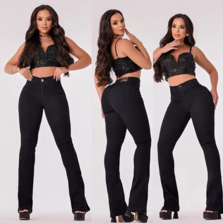 Calça Jeans Feminina flare Preta Boca de sino Ela