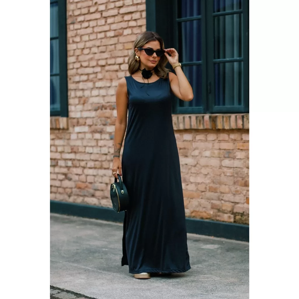 Vestido Longo De Poliéster Analu