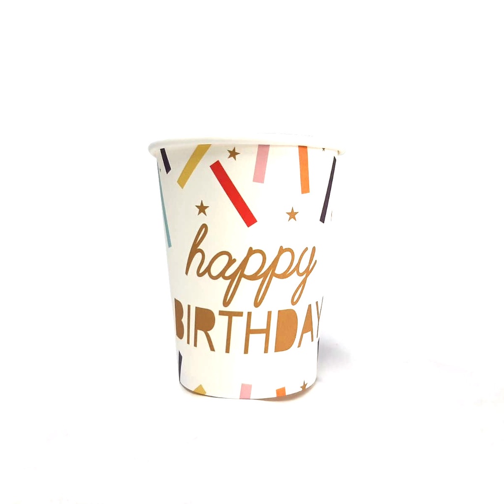 Copo de Papel Happy Birthday Silver Plastic 270ml 10und