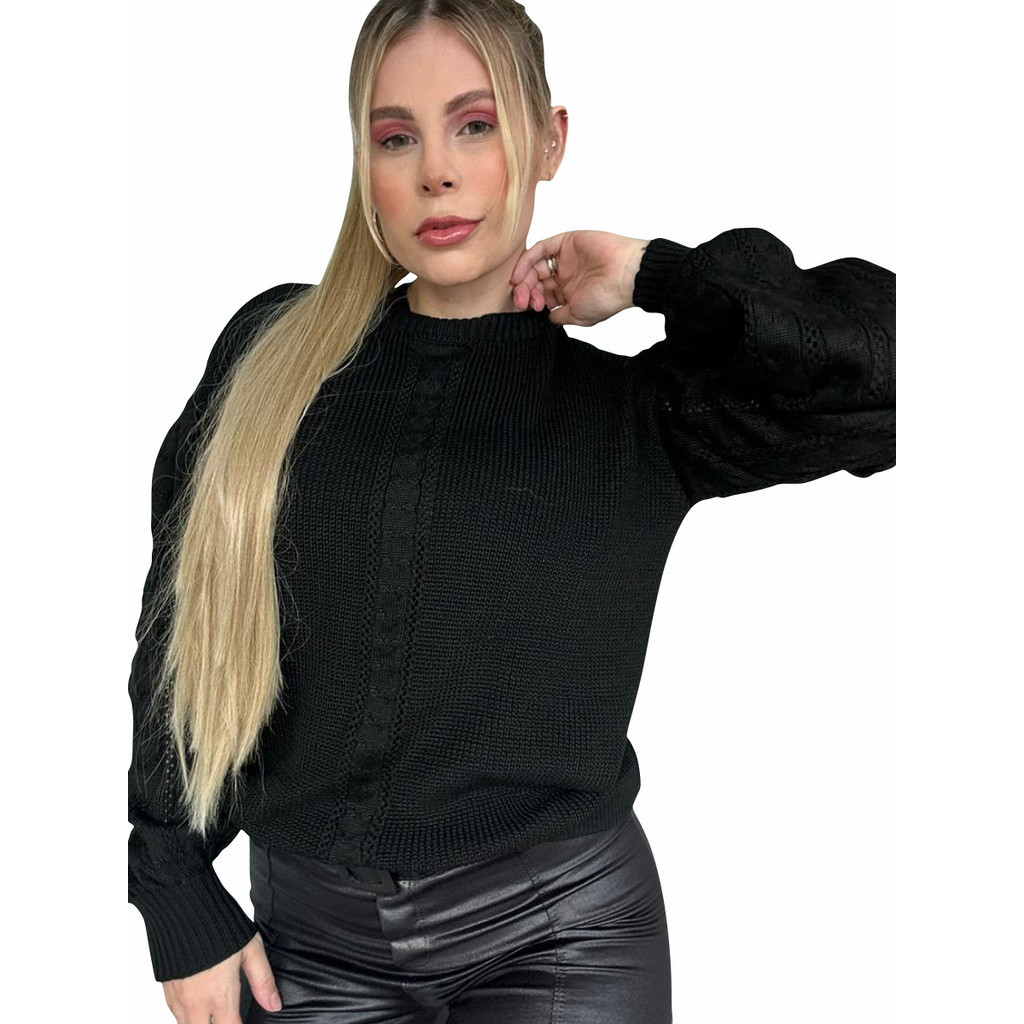 Blusão Da Moda Tricô Manga Bufante Cores Lindas Feminina