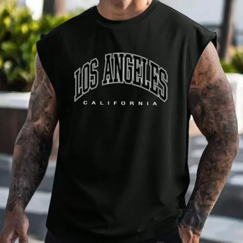 Camiseta Regata Oversized Steeetwear Los Angeles Preta Corte Amplo Conforto e Qualidade