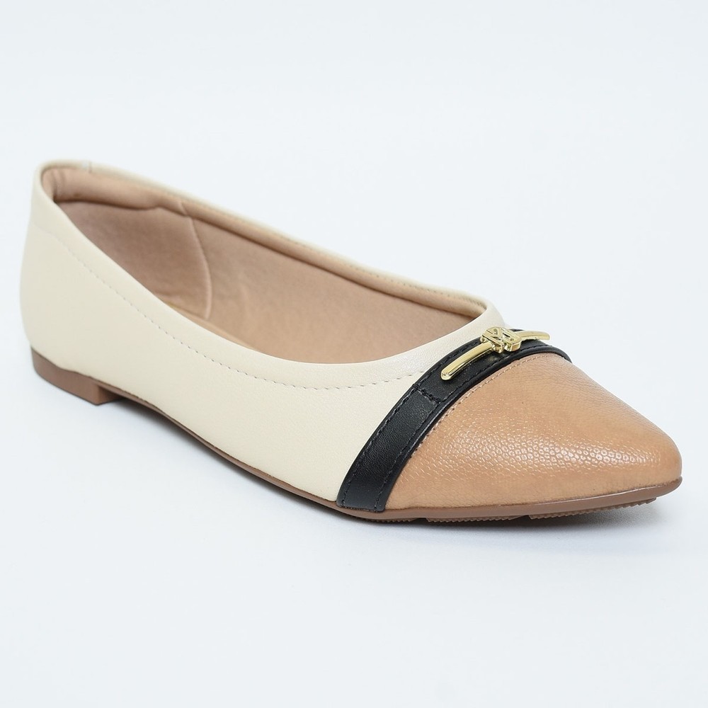 Sapatilha Modare Bico Fino Bicolor Feminina – Bege e Preto