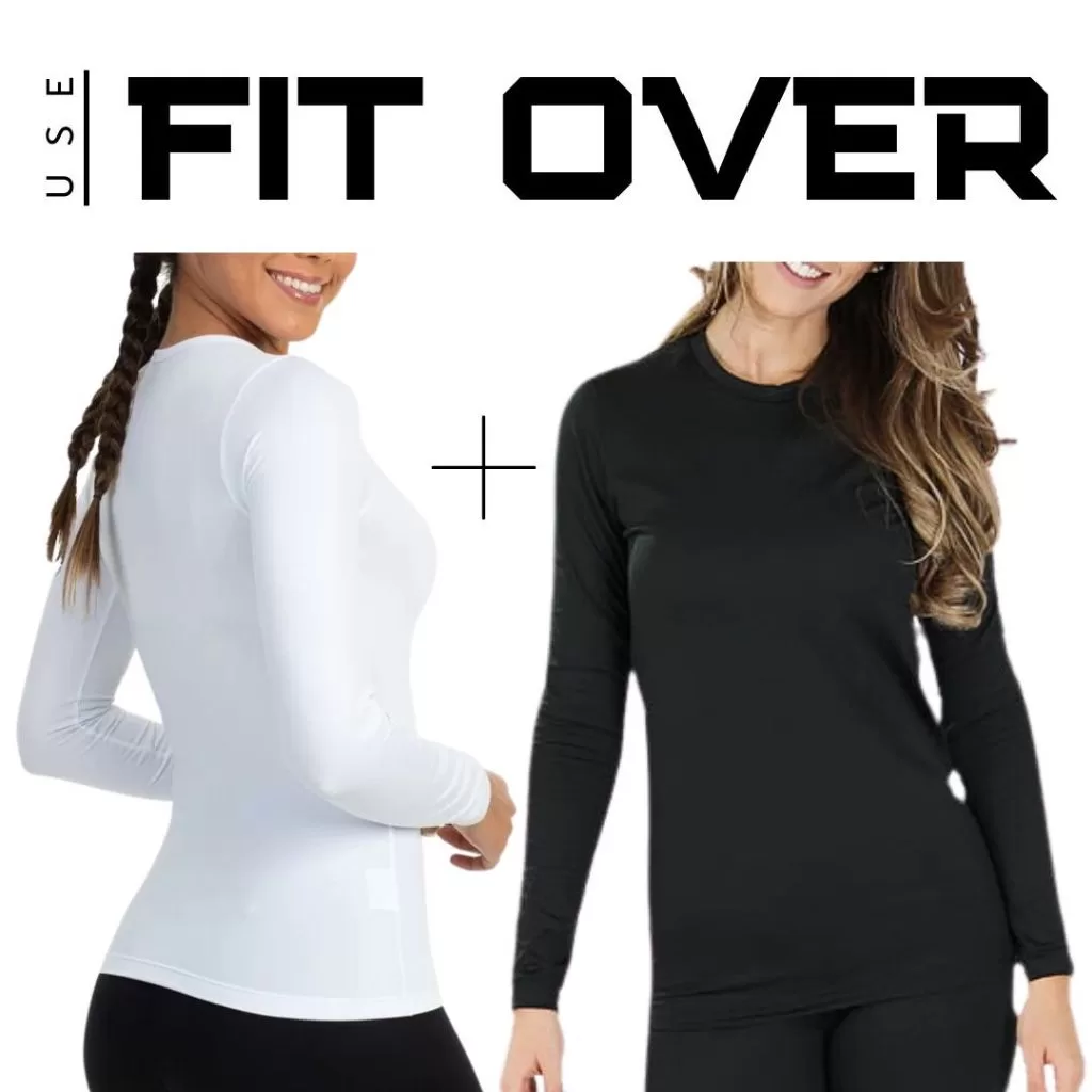 Kit 2 Camisas BRANCA + PRETA Proteção Uv 50+ Solar Unissex Feminina Segunda Pele Frio e Calor