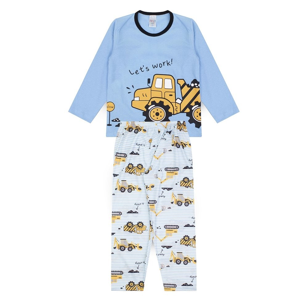 Pijama Infantil Masculino Inverno Lets Work – Hey Kids Azul Claro