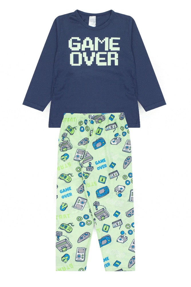 Pijama Infantil Masculino Inverno Game Over –