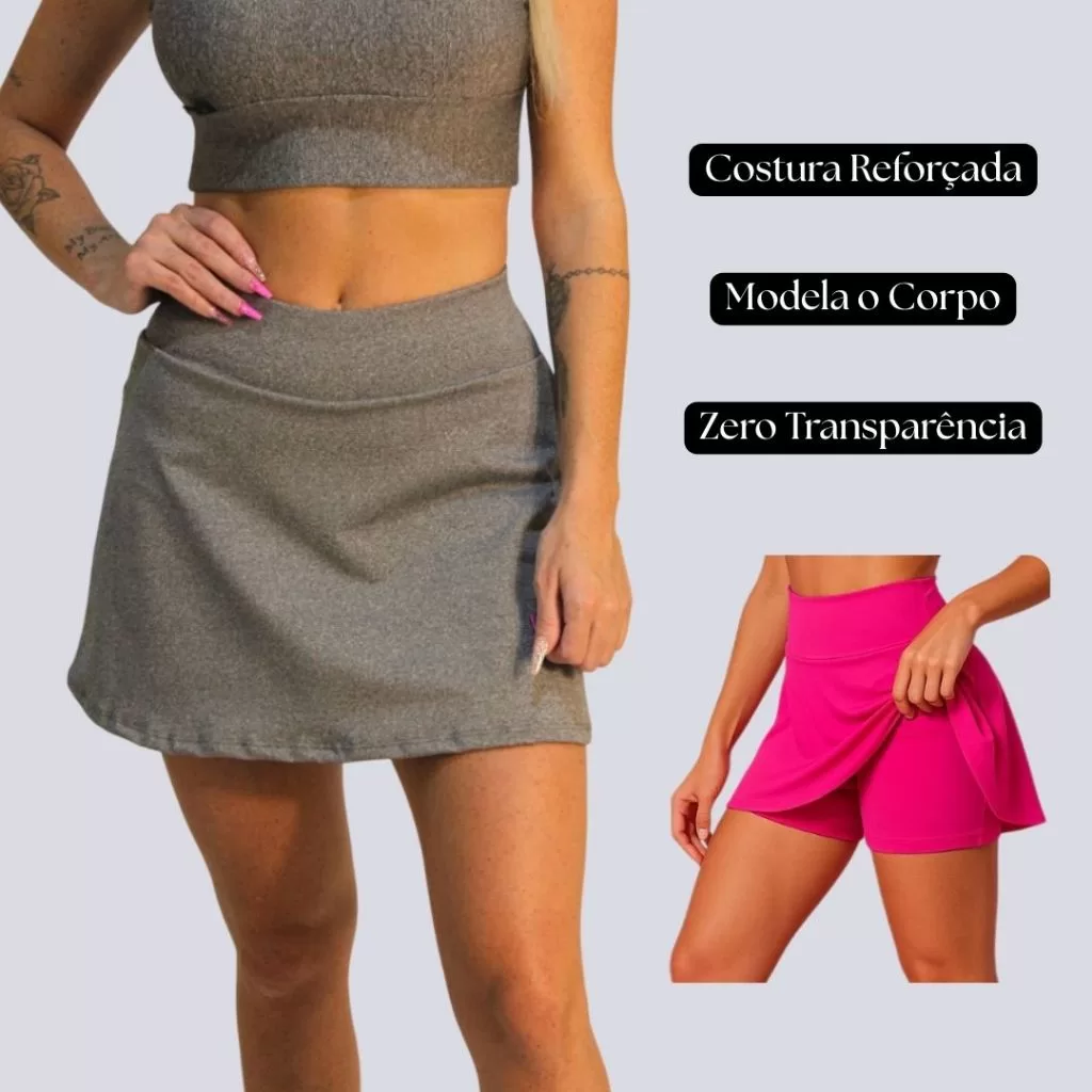 Short Saia Tapa Bumbum Feminino Fitness Academia Cintura Alta Suplex Zero Transparência Arsenall