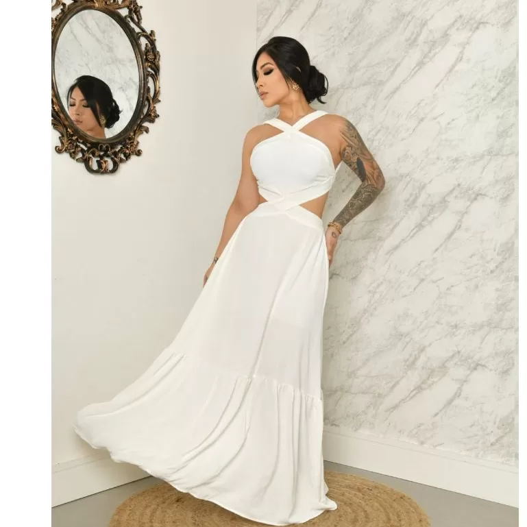 Vestido Longo Larissa Duna Amarração Nas Costas 