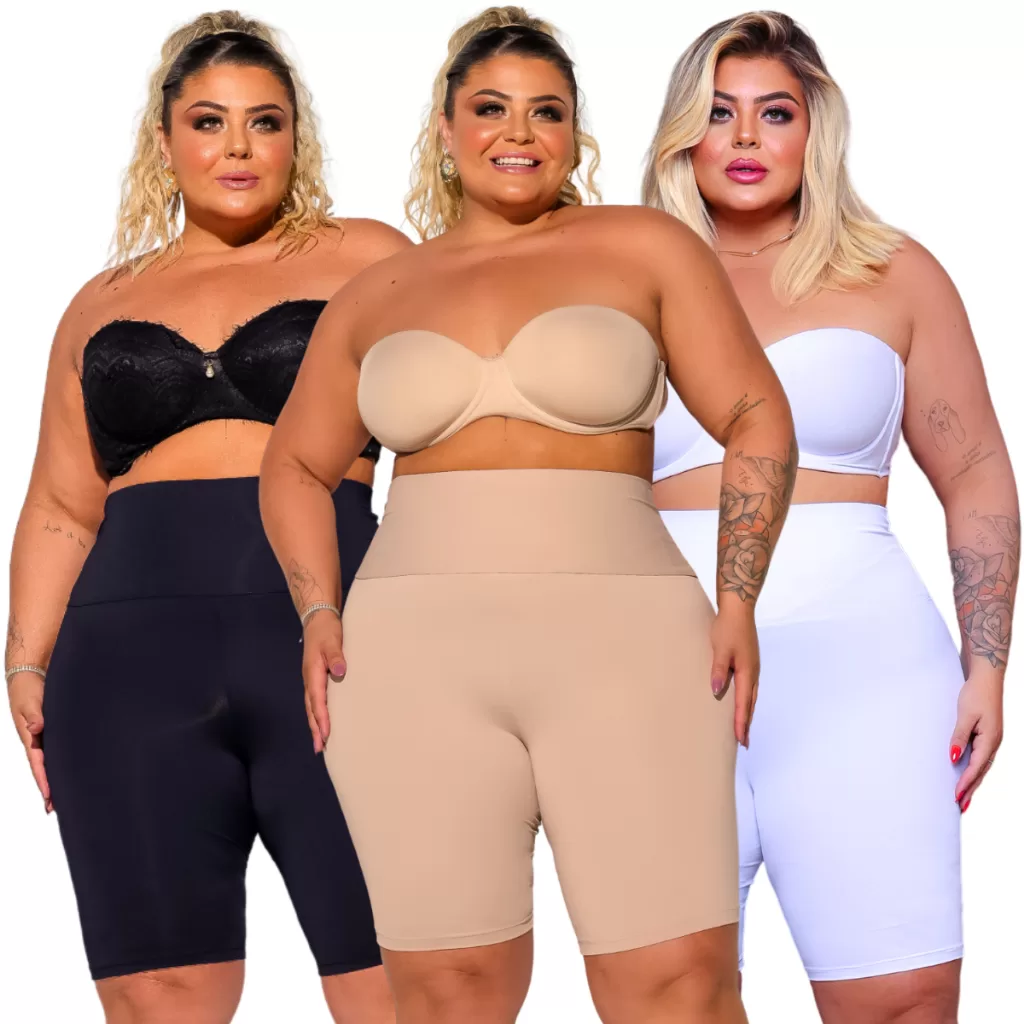 3 Bermudas Kit Segunda Pele Plus Size Que Evita Assadura nas Pernas Com Cós Alto