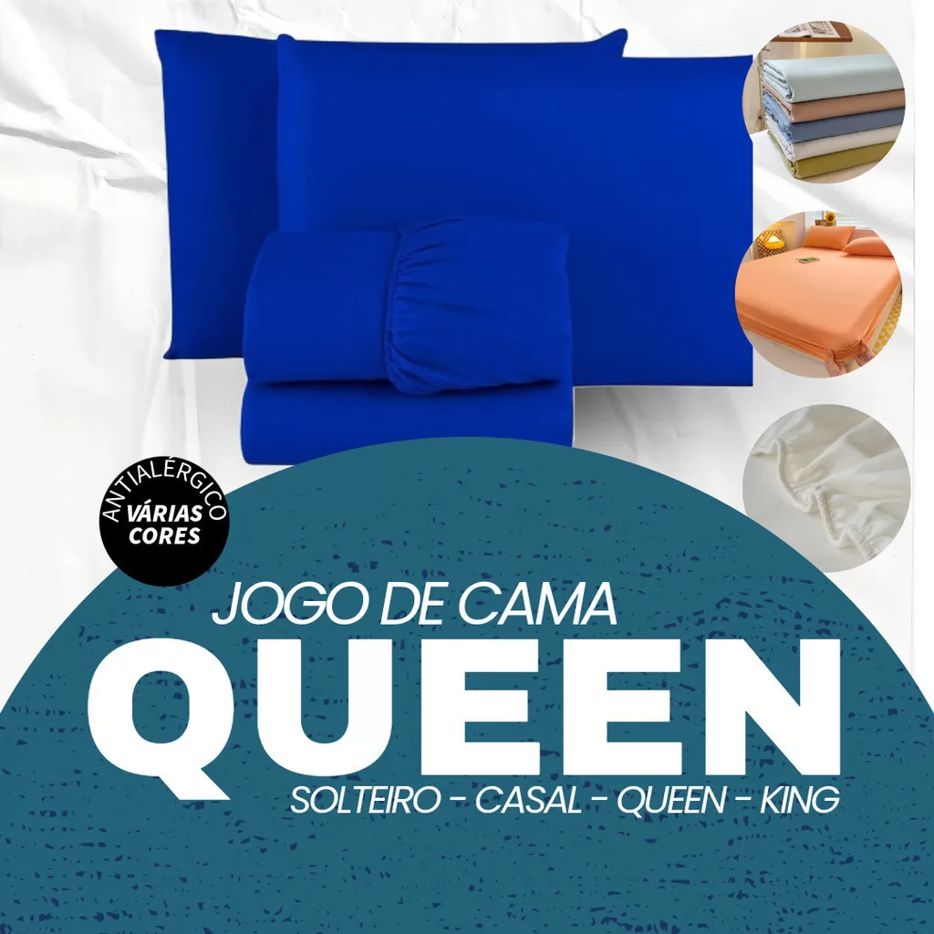 Jogo de Lençol Cama Queen Box 3 Peças Liso –  Solteiro / Casal / Queen / King