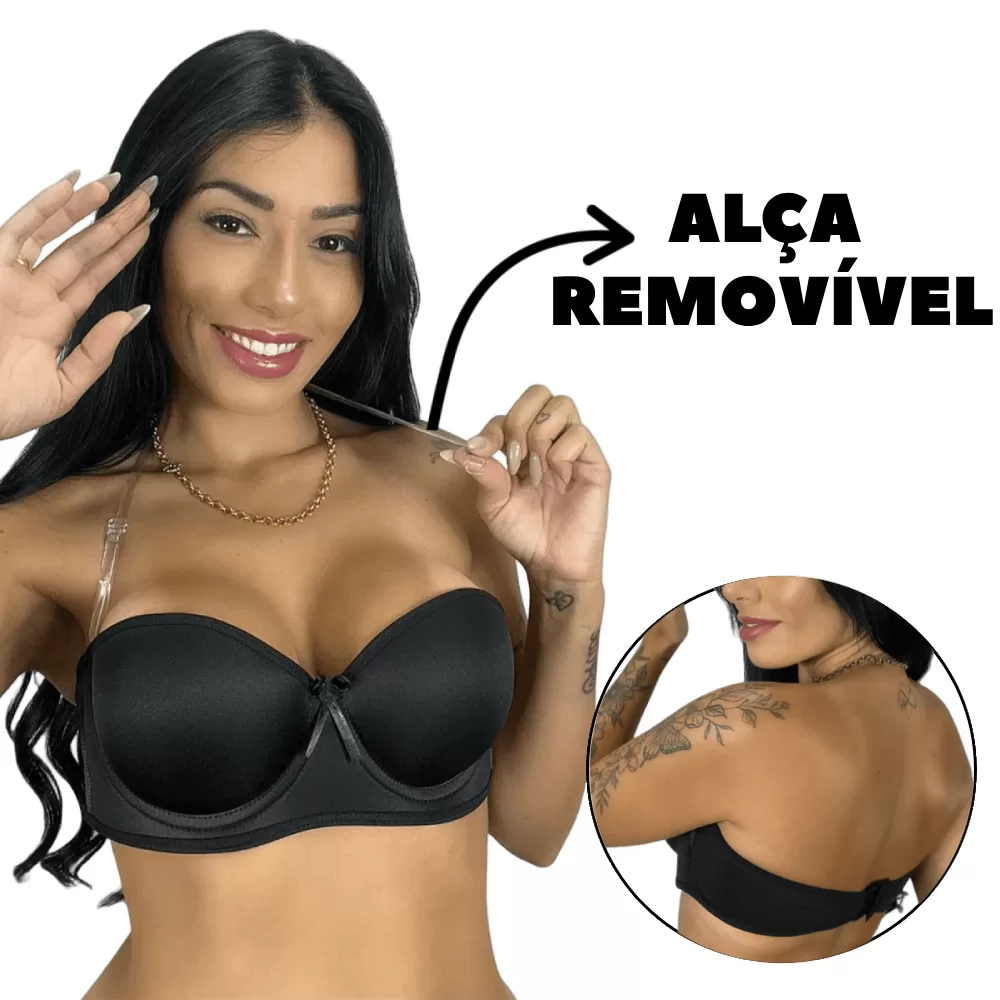 Sutiã Tomara que caia com Bojo e Aro Alta Sustentação + Alças De Silicone Removíveis Edumara