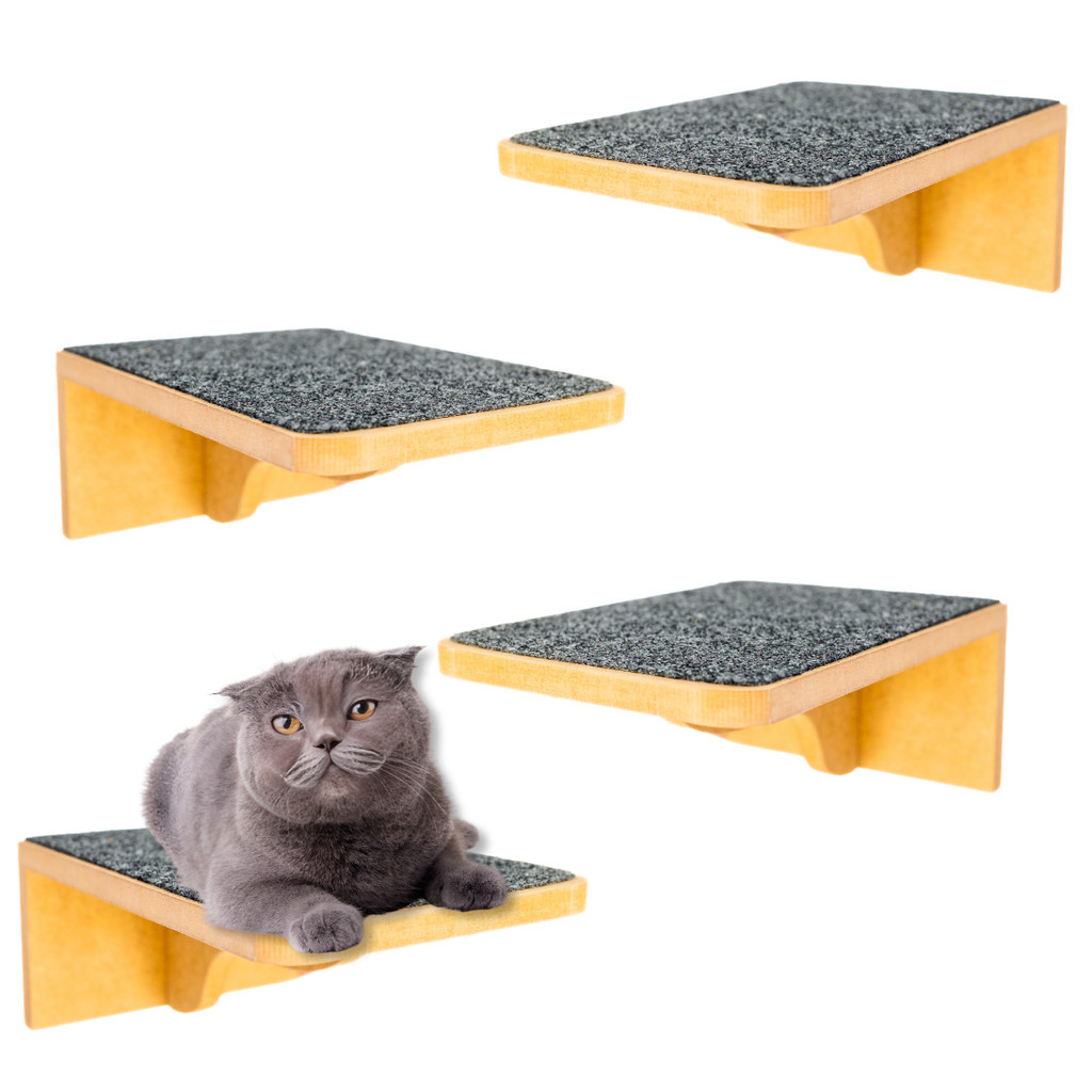 Prateleiras Para Gatos Tam. M 4 pçs c/ Carpete MDF 15mm REFORÇADO Gatificação Playground Para Gato