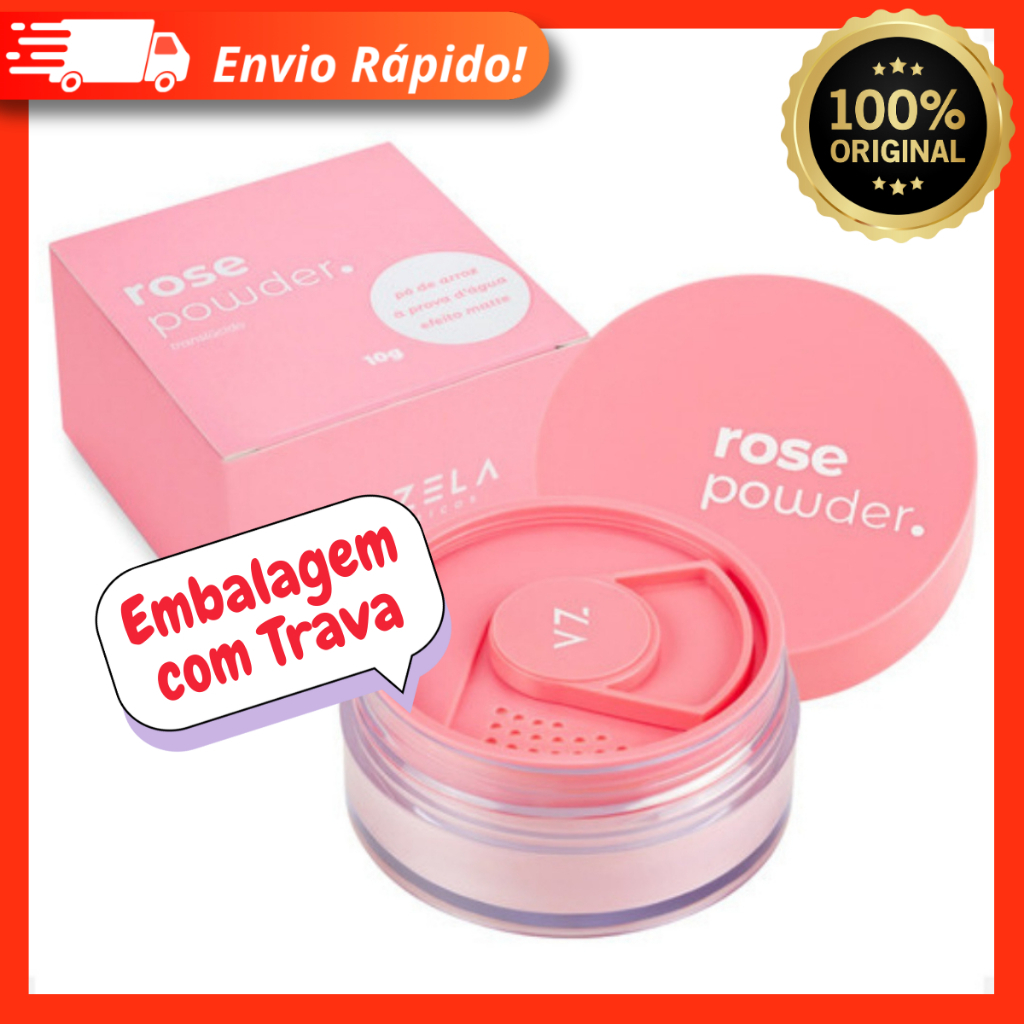 Rose Powder Vizzela Pó Solto – Vegana À Prova DÁgua Textura Ultra Fina 100% Original
