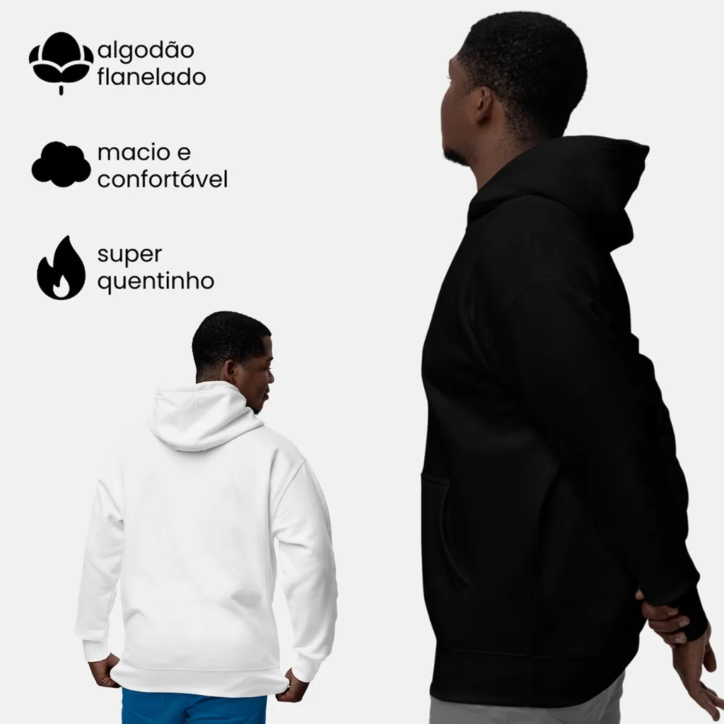 Moletom Canguru com Capuz e Bolso Masculino Preto/Branco Feito em Algodão Casaco Agasalho Confortáve