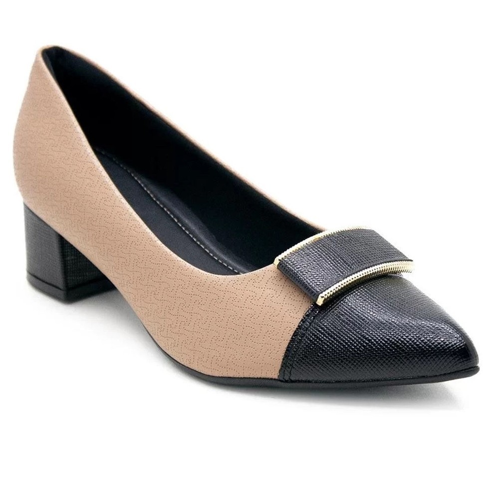 Sapato Piccadilly Salto Baixo Bicolor Feminino – Nude e Preto