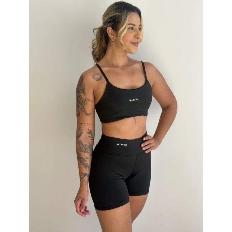 Shorts Meia Coxa Cintura Alta + Top Forrado Suplex