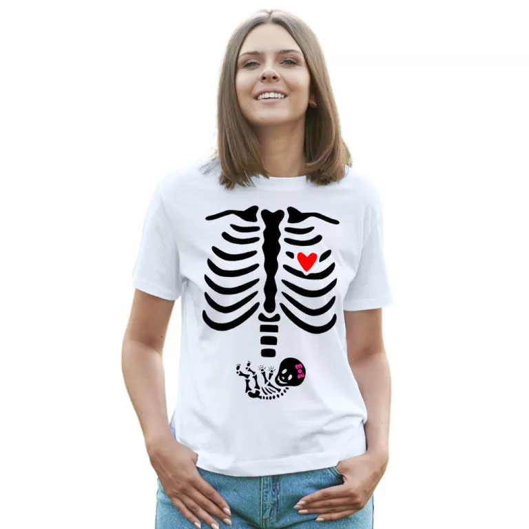 Camiseta Esqueleto Raio x Gestante Grávida Menina