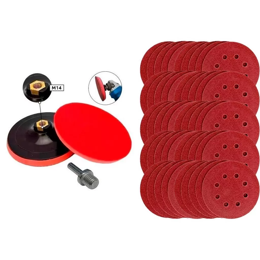 Suporte Furadeira Esmerilhadeira + 50 Disco Lixa Hookit 125mm Vários Grãos Ferramentas LDI