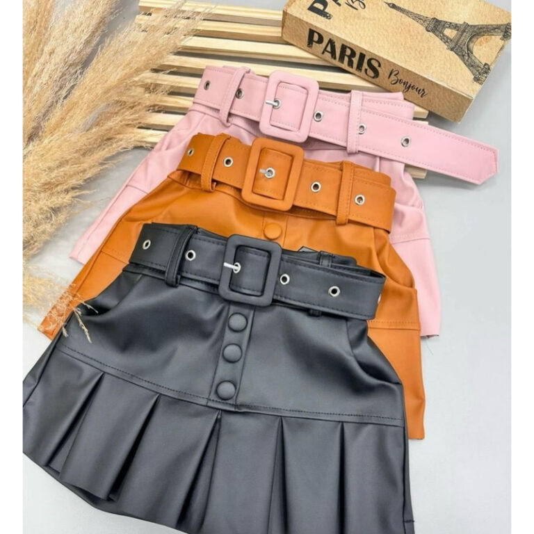 short Saia feminina infantil courino saia de cinto