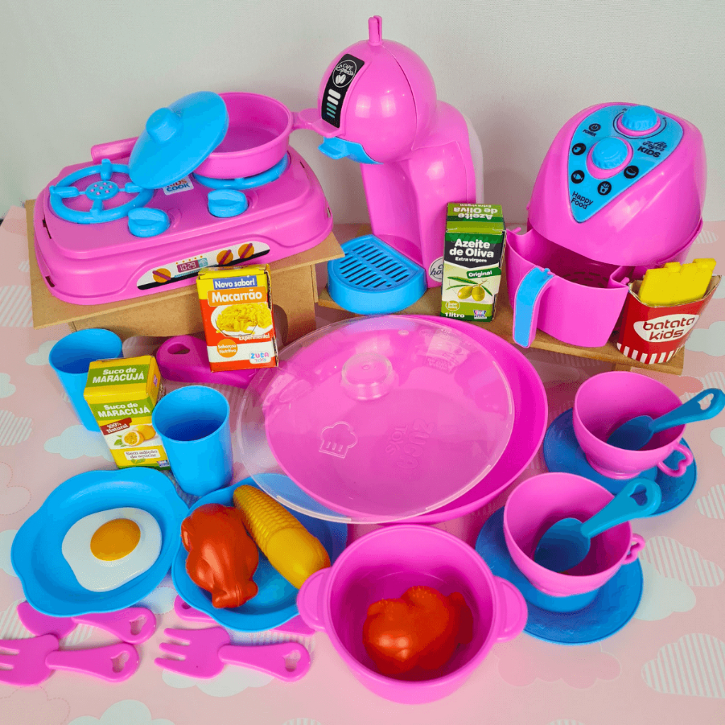 Kit Cozinha Infantil de Brinquedo 26 Peças Panelas Xícaras Elétros Comidinhas Completa