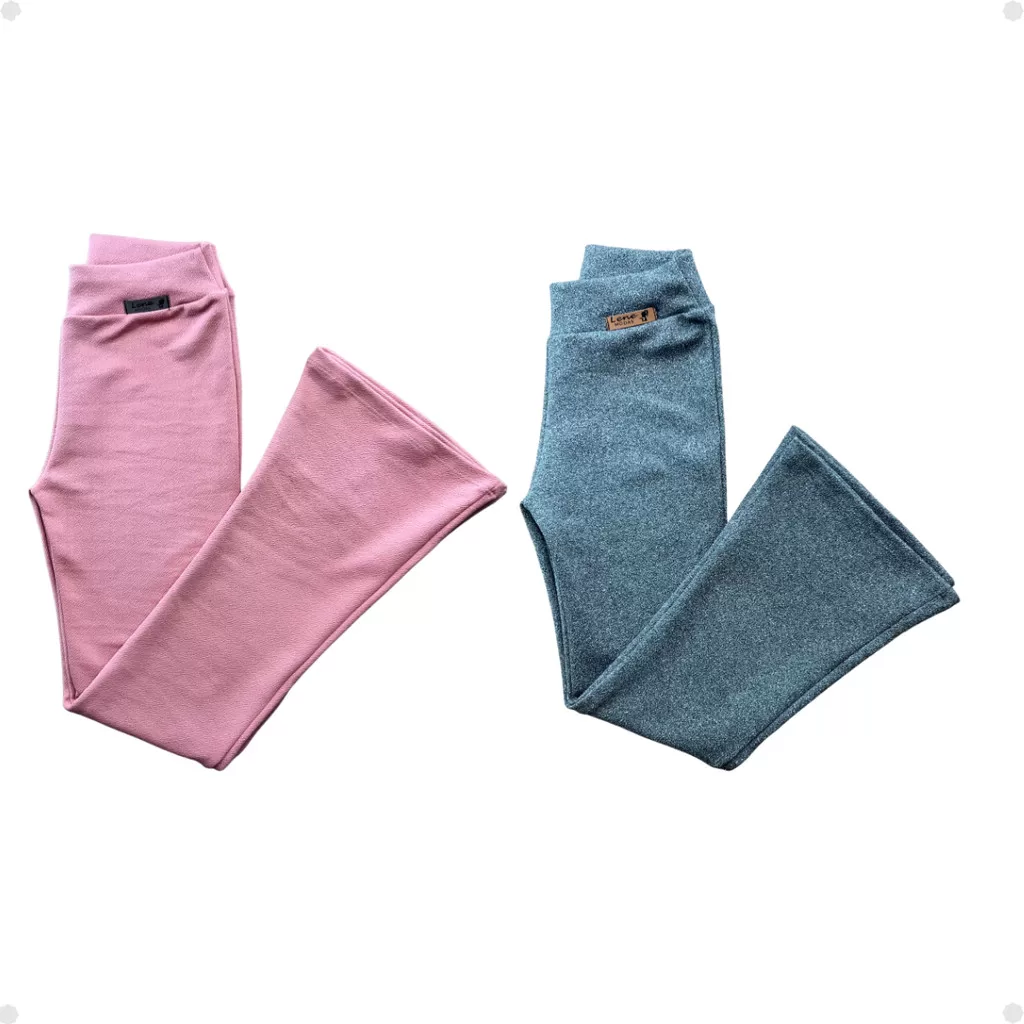Kit 2 Calças Flare Boca de Sino Malha Crepe Juvenil Meninas – Tamanhos 10 Ao 16