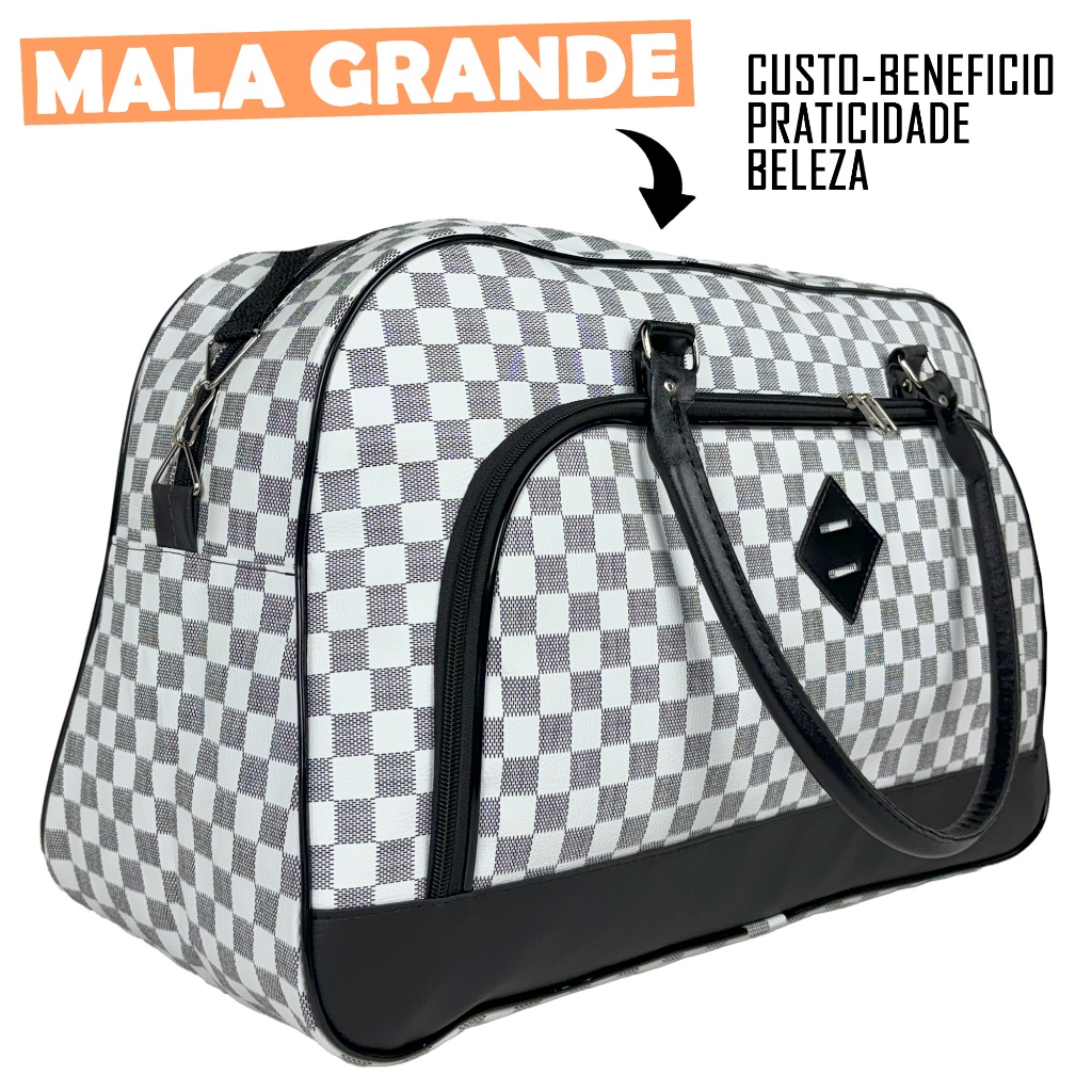 Mala de Mão Feminina Luxo de Bordo Branca com Preto Forrada 10 KG