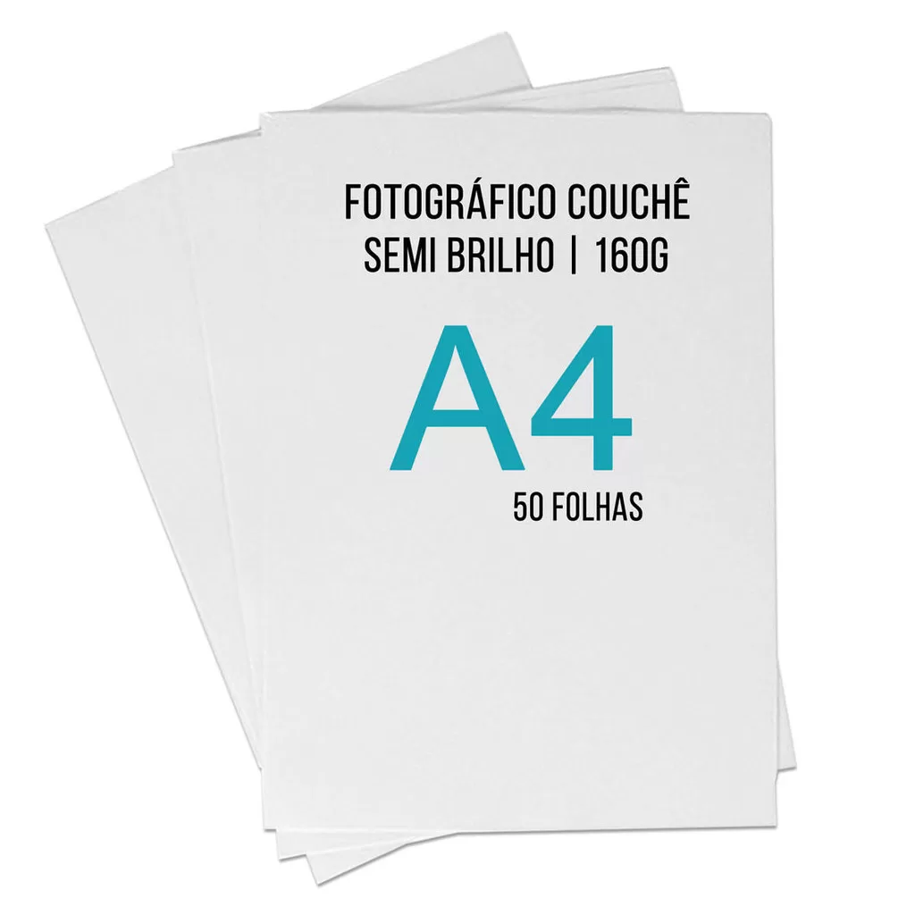 Papel Couche Semi Brilho A4 160g Fotográfico para impressora Pacote com 50 Folhas