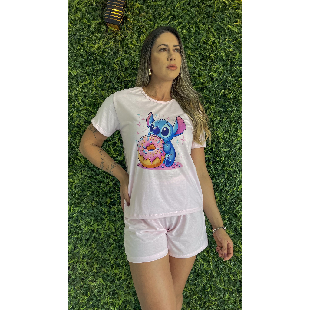 Pijama Feminino Adulto Stitch Donut Doll Curto De Verão