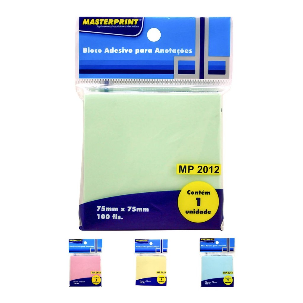 Bloco Adesivo para Anotações Tamanho 75x75mm Masterprint com 100 Folhas