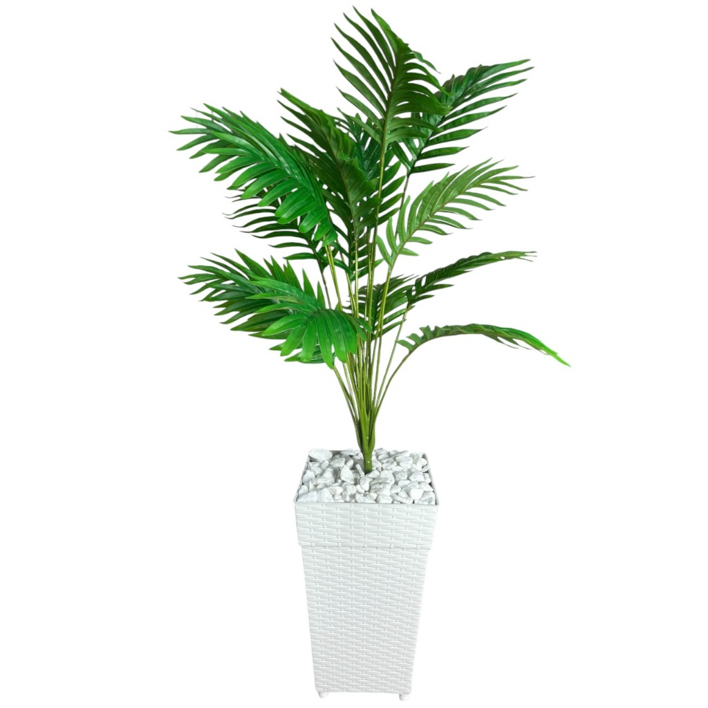 Planta Artificial Palmeira Enfeite E Decoração Casa Sala Escritório Com Vaso Rattan