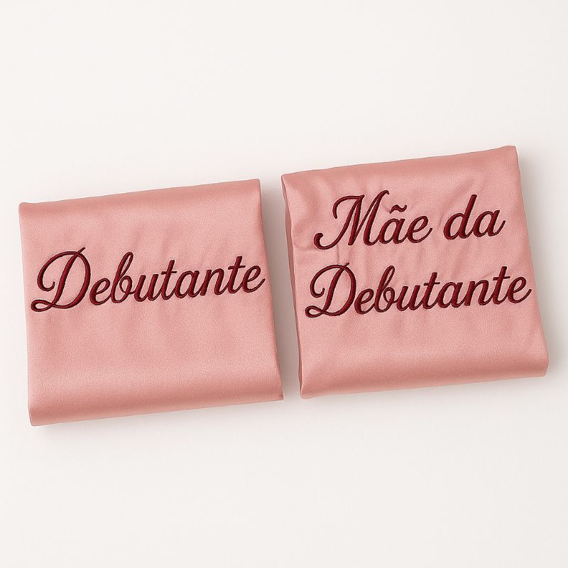 robe debutante e robe mãe da debutante cetim manga curta