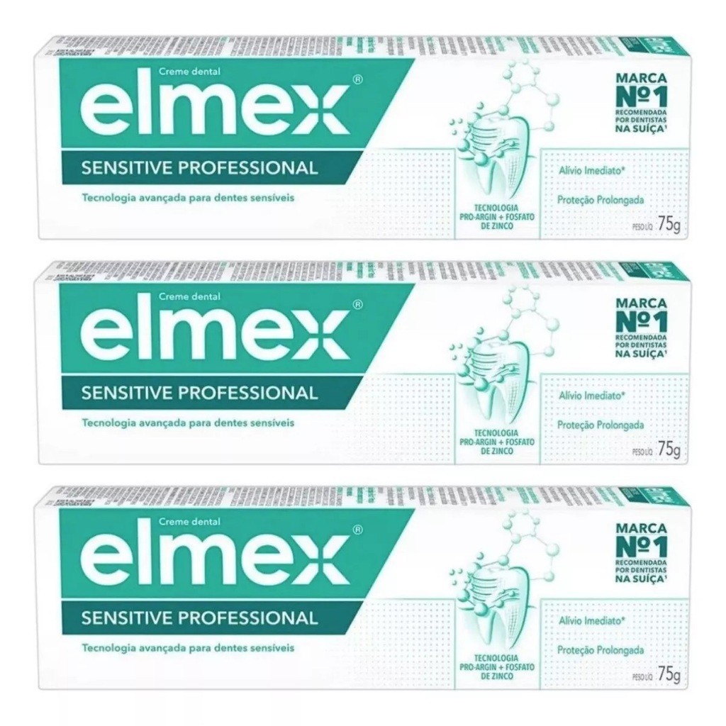 Kit 3x Elmex Sensitive Creme Dental 75g  Proteção Anticáries e Contra Sensibilidade Dentária