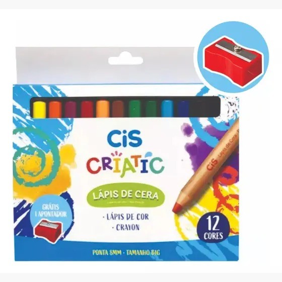 Lápis de Cera  Jumbo 12 cores + Apontador Criatic