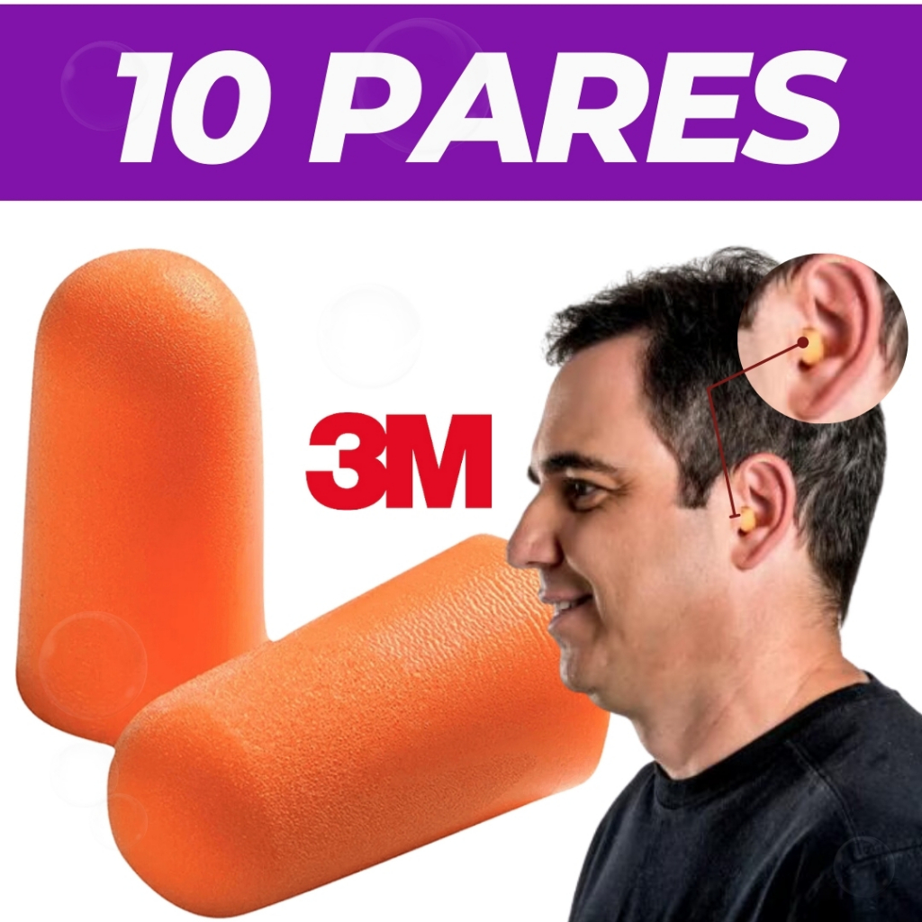 Kit Com 10 Pares Protetor Auditivo Ouvido Plug Espuma Auricular 1100 3M H0002053371 Sem Cordão