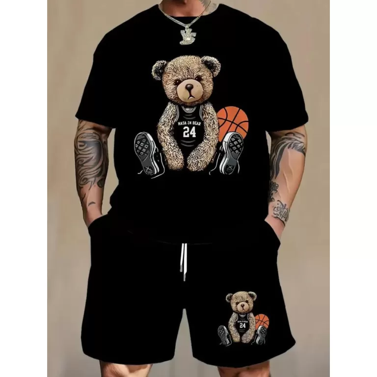 Conjunto Camiseta Básica Urso Basquete Masculina 