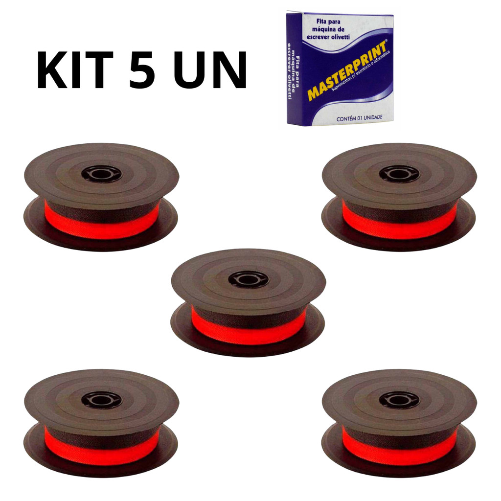 Kit 5 Un Fita Máquina de Escrever Olivetti Nylon PVF 40001 Masterprint